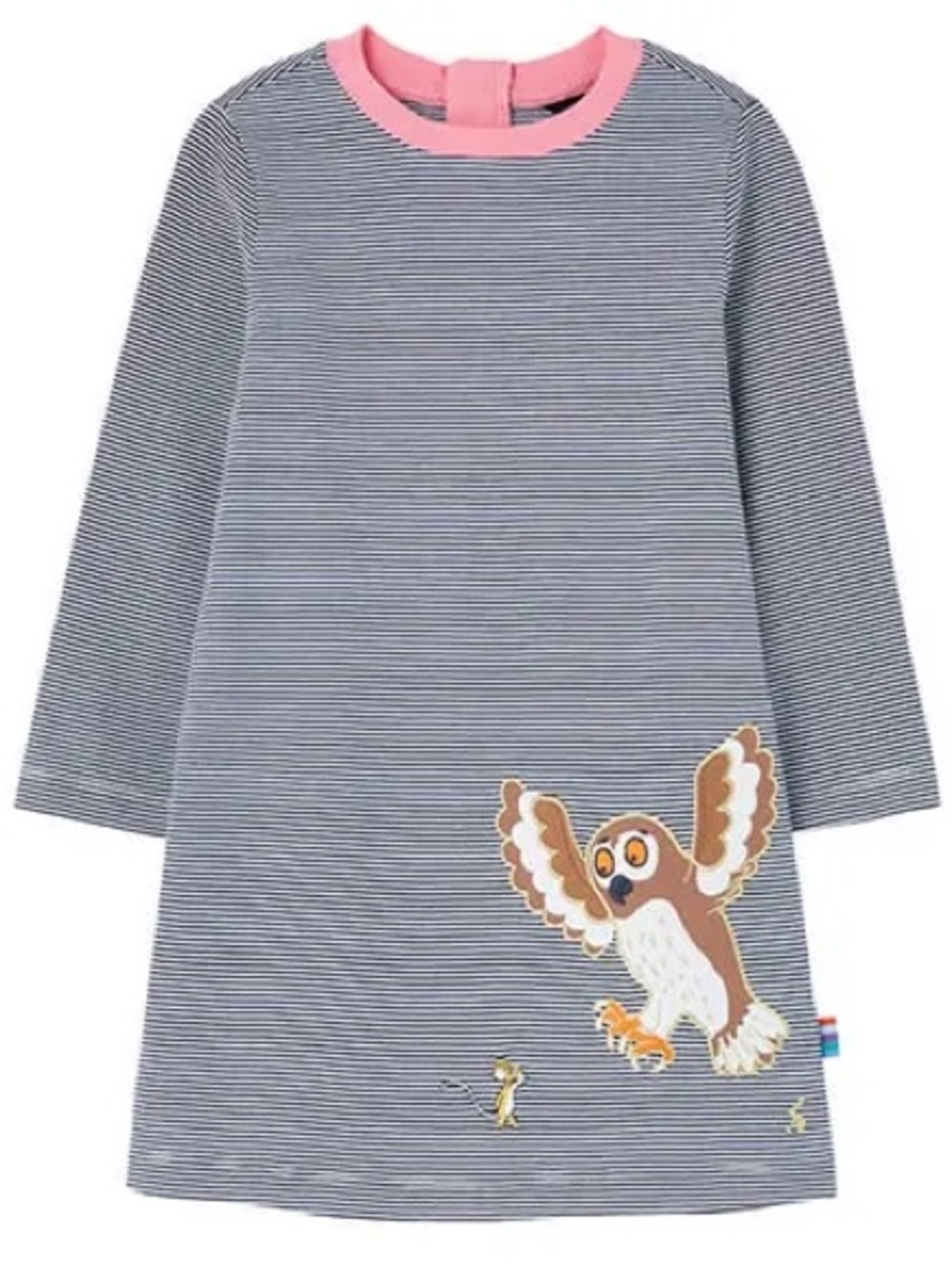 Joules Owl Navy Stripe Gruffalo Rosalee Long Sleeve A-Line Dress